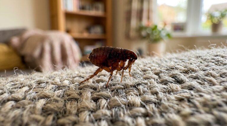 Flea on sofa fabric in a living room
