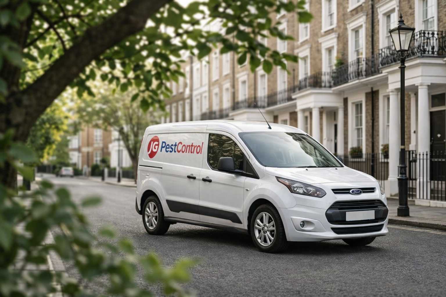 JG Pest Control technician at a residential property